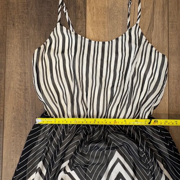 Candies‎ Black & White Chevron Striped Maxi Dress S Retro Y2K Adj Straps Lined - Picture 8 of 10